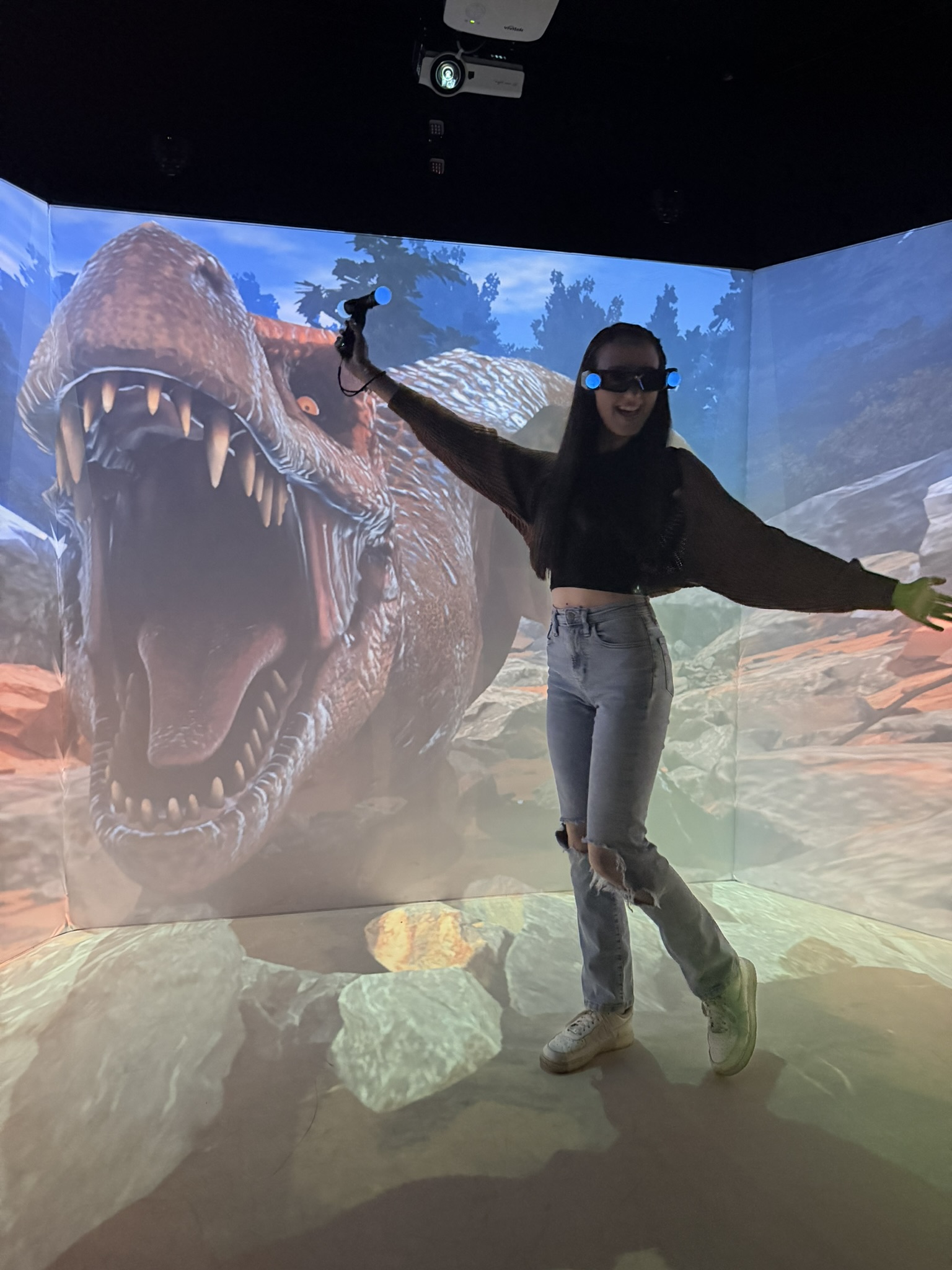 Dinosaur HoloRoom — immersive prehistoric clearing at Hologram Zoo Illinois